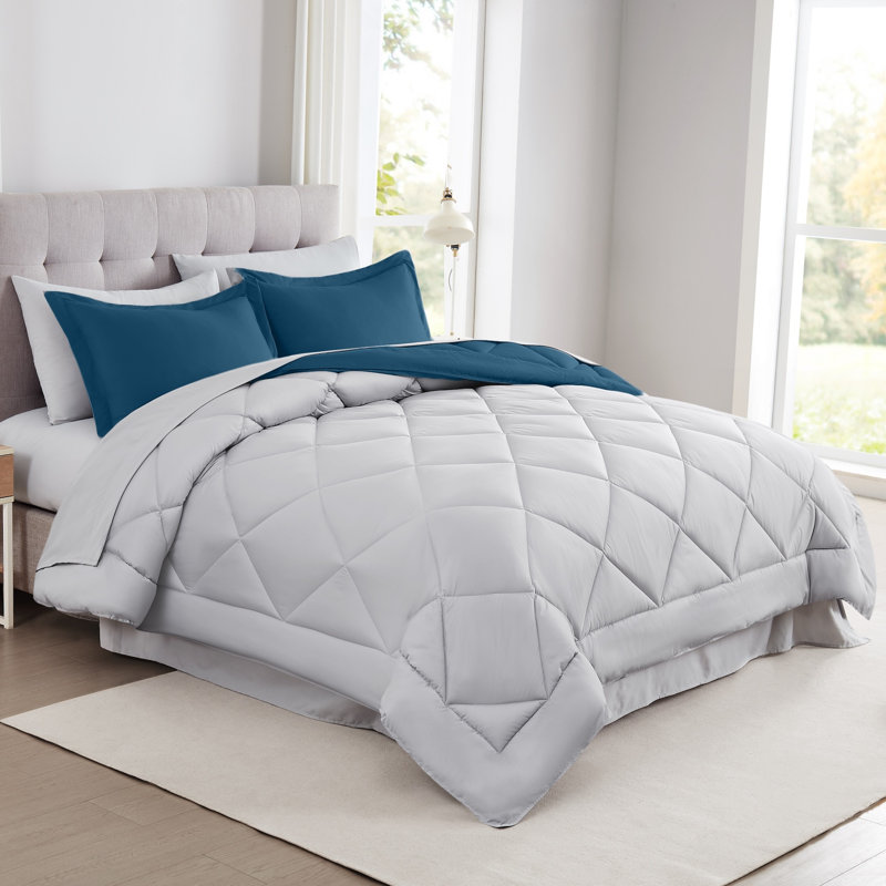 Navy Full Reversible Microfiber Down Alternative Bed in a Bag Set