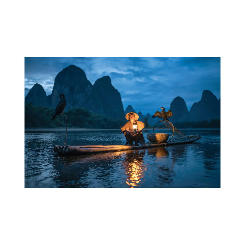 Chinese Cormorant Fisherman, Li River, Guangxi, Yangshuo, Guilin, China by Jan Becke - Wrapped Canvas Print