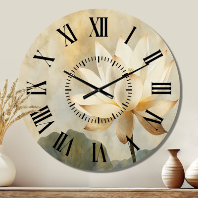 Horloge murale silencieuse en métal « Lotus Drift neutre » - Style botanique