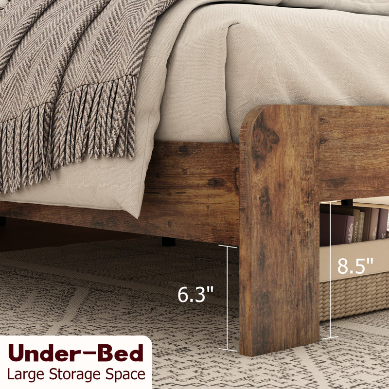 Gambrill Wood Platform Bed Frame,Noise Free,No Box Spring Needed,Large Under Bed Storage, Twin, Dark Brown