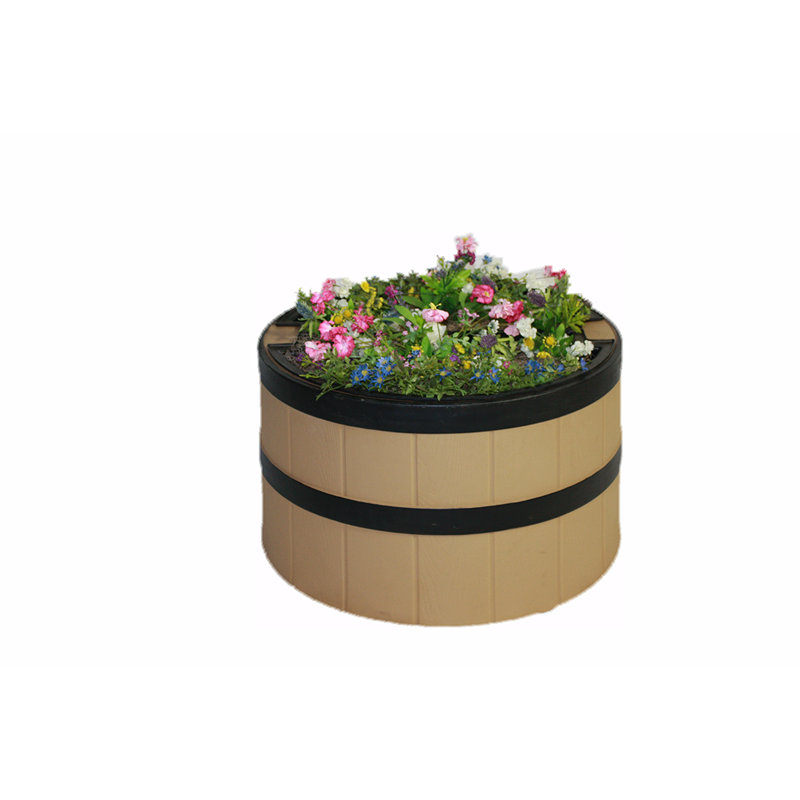 Juliann Plastic Barrel Planter, Straw