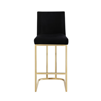 De 2 tabourets de bar à hauteur de comptoir de 26 po, chaise recouverte de velours noir, métal brossé doré pour tabourets de pub et de cuisine, revêtement, fabrication