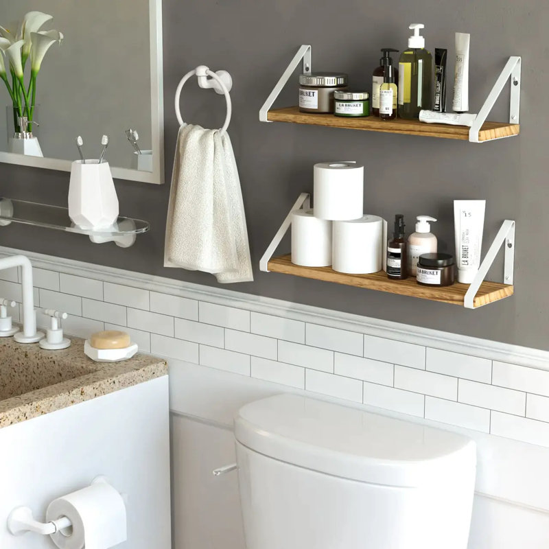 Tablette flottante rustique pour rangement mural de salle de bain au-dessus des toilettes, brûlé naturel, ensemble de 2