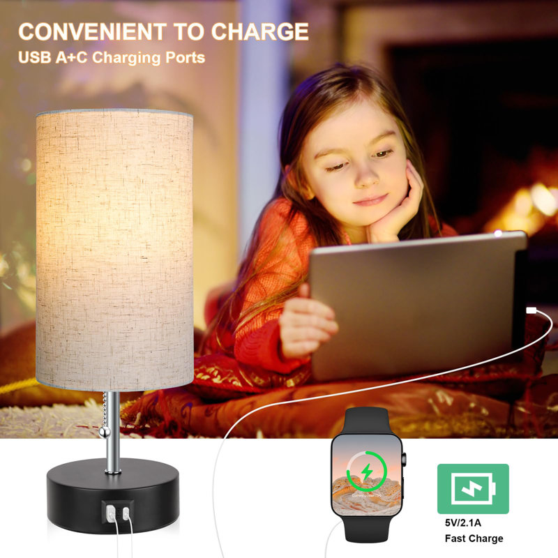 Lampe de table 3 couleurs avec ports USB A et C, Crème, crème