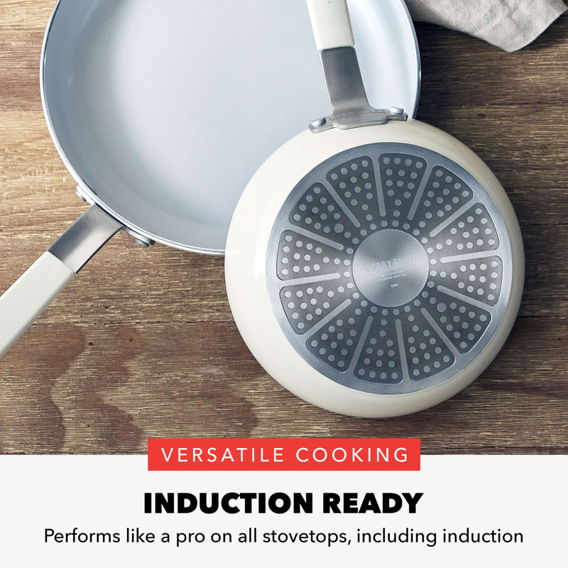Cream Aluminum Ceramic Nonstick Fry Pan Set with Lids