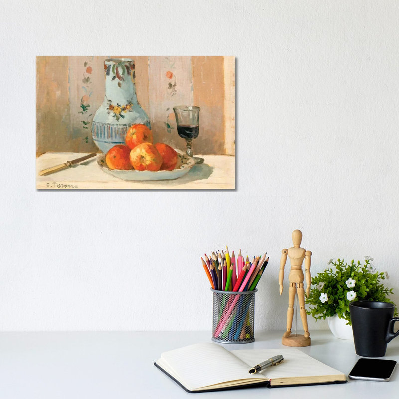 Still Life With Apples And Pitcher by Camille Pissarro - Wrapped Canvas Painting, 20.32cm H x 30.48cm W x 1.91cm D