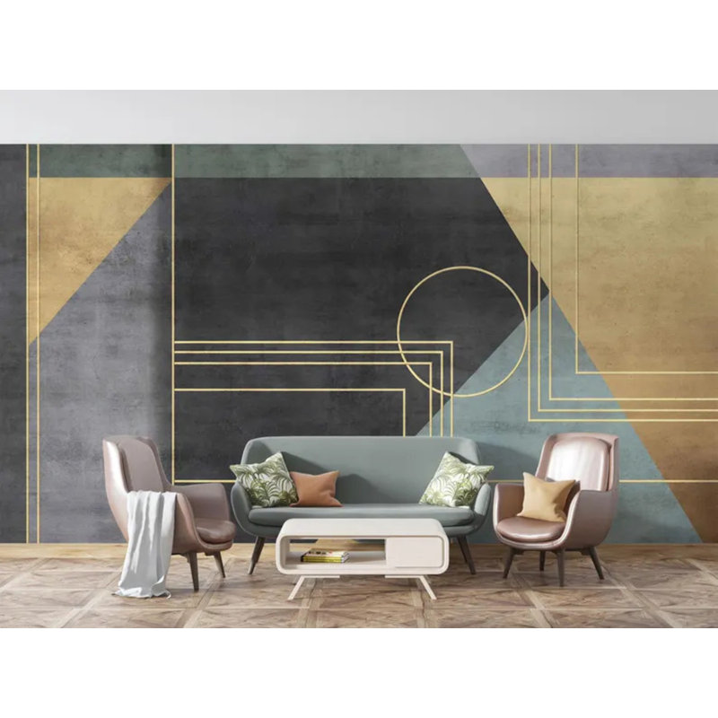 Murale art déco géométrique ligne dorée, L 108 po x l 96 po