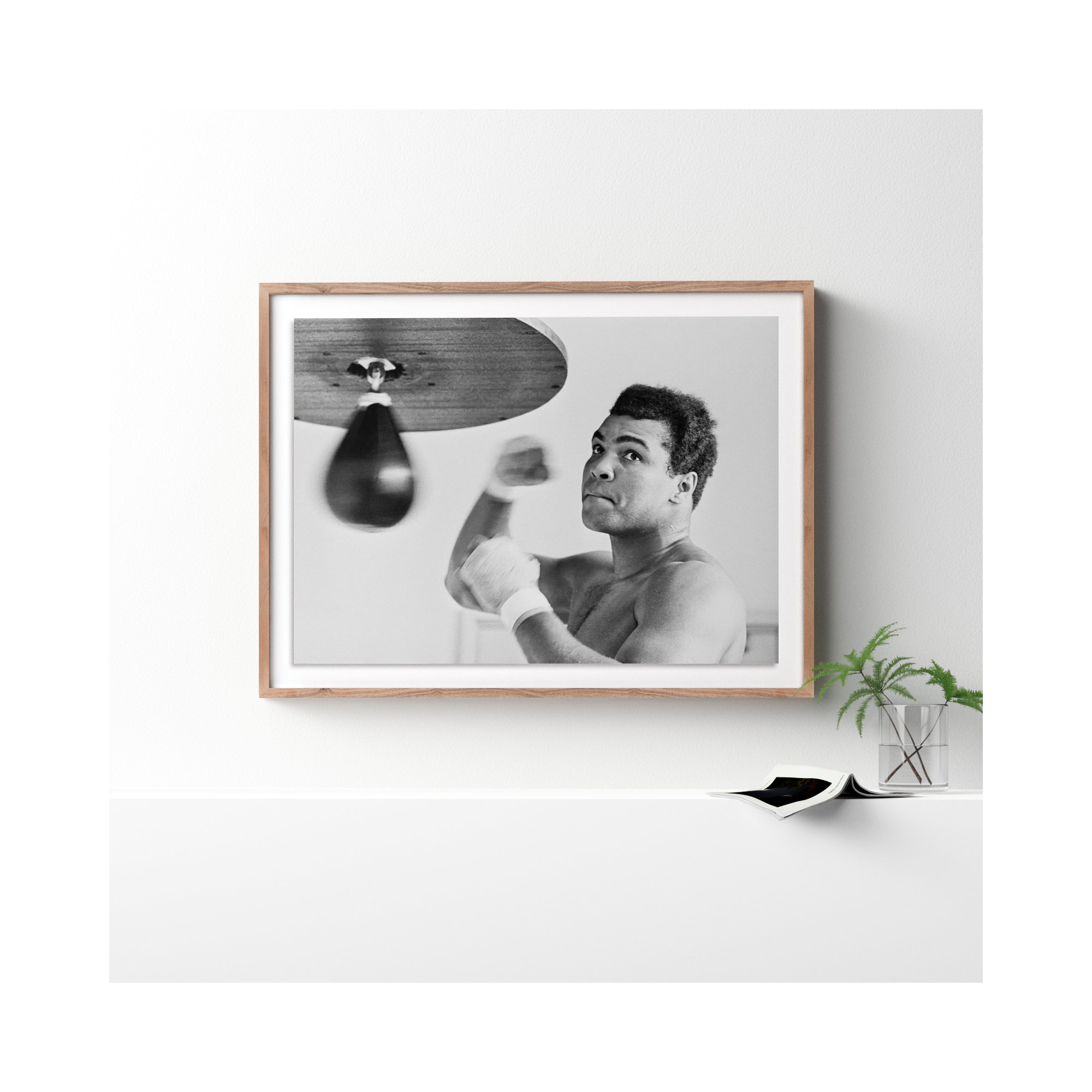 Muhammad Ali Punching Bag by Getty Images, 36" H x 48" W, Rustic Walnut Framed