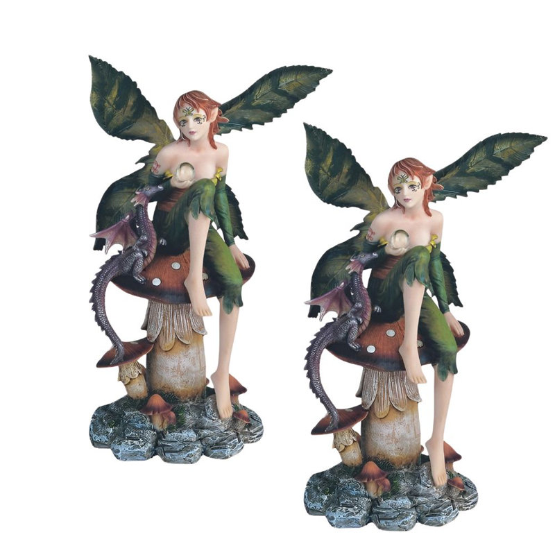 «2-PC Set» ICE ARMOUR 9 po fée verte avec un bébé dragon mauve assis sur un champignon