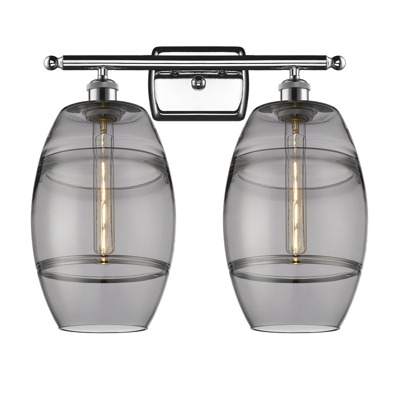 Éclairage de salle de bain à intensité variable à 2 lumières Bettylou, Chrome poli, Gris fumée clair