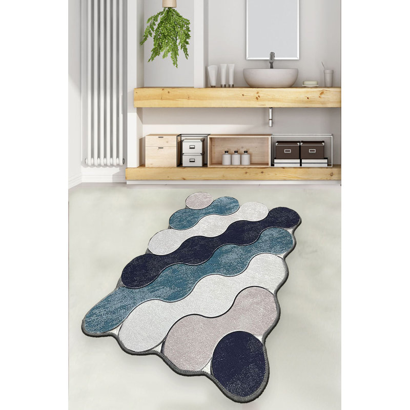 Soft and Absorbent Bathmat, 100% Polyester, 27.6 x 47.2 inches | Antibacterial, Non-Slip Underside, Machine Washable | Elegant Blue, Dark Blue, White & Beige Design | Perfect for Bathroom Comfort and Safety