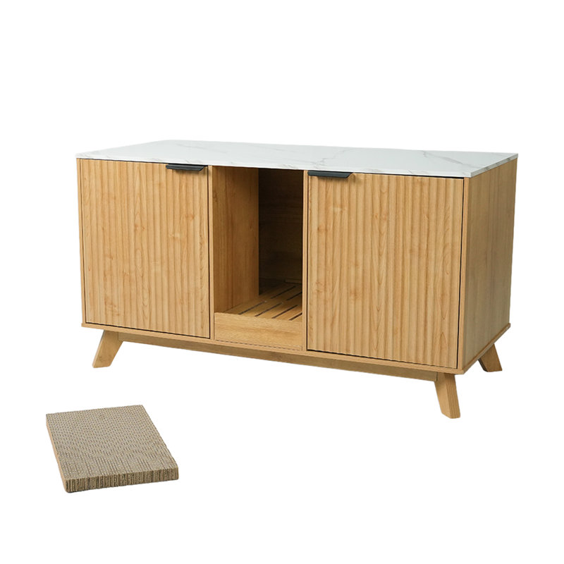 Enceinte de litière pour chat 47 "avec bac à litière intégré, griffoir pour chat, meubles cachés pour litière, table d'appoint, table de bout pour le salon et la chambre à coucher