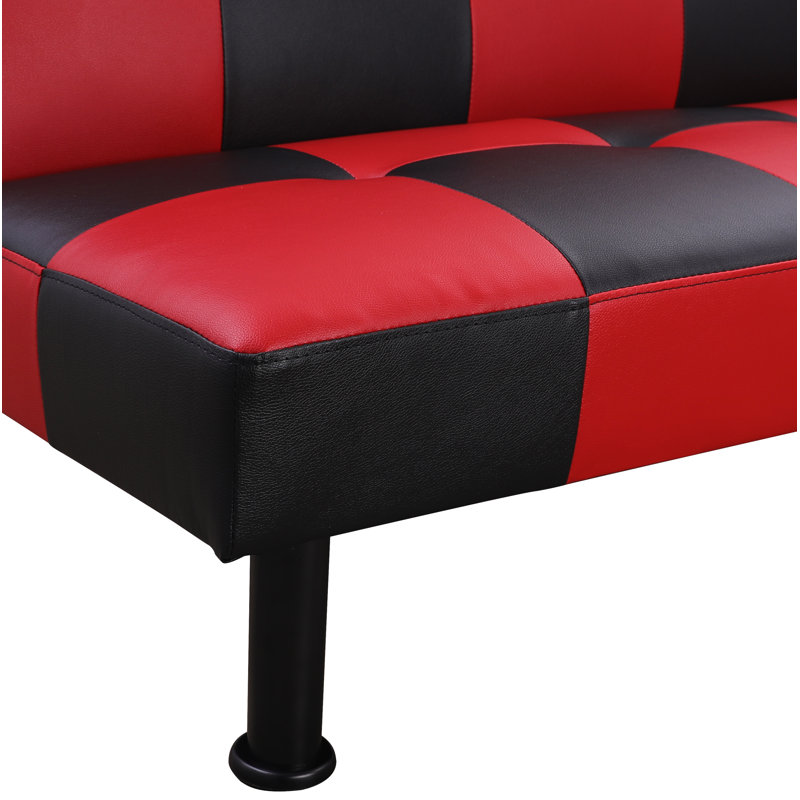 Canapé convertible en similicuir Evianna, Simili cuir noir / rouge
