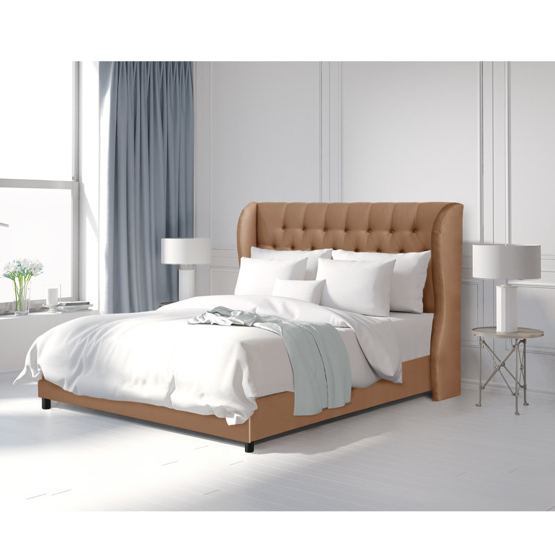 Brogun Upholstered Wingback Bed, Queen, Shantung Khaki