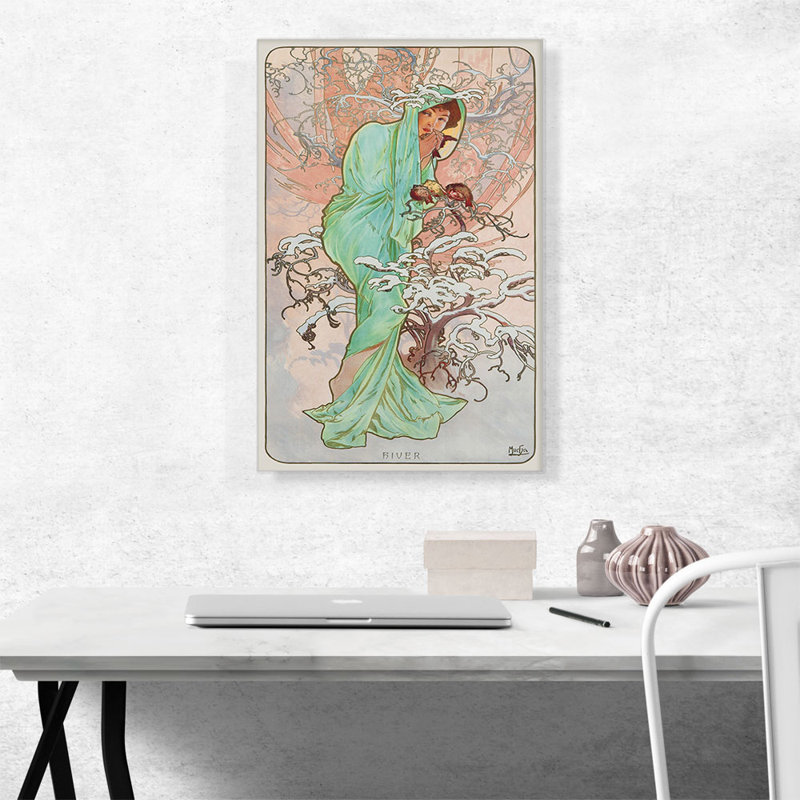 «Winter 1896» par Alphonse Mucha - reproduction d'art sur toile tendue, H 26 po x l 18 po x 1,5 po