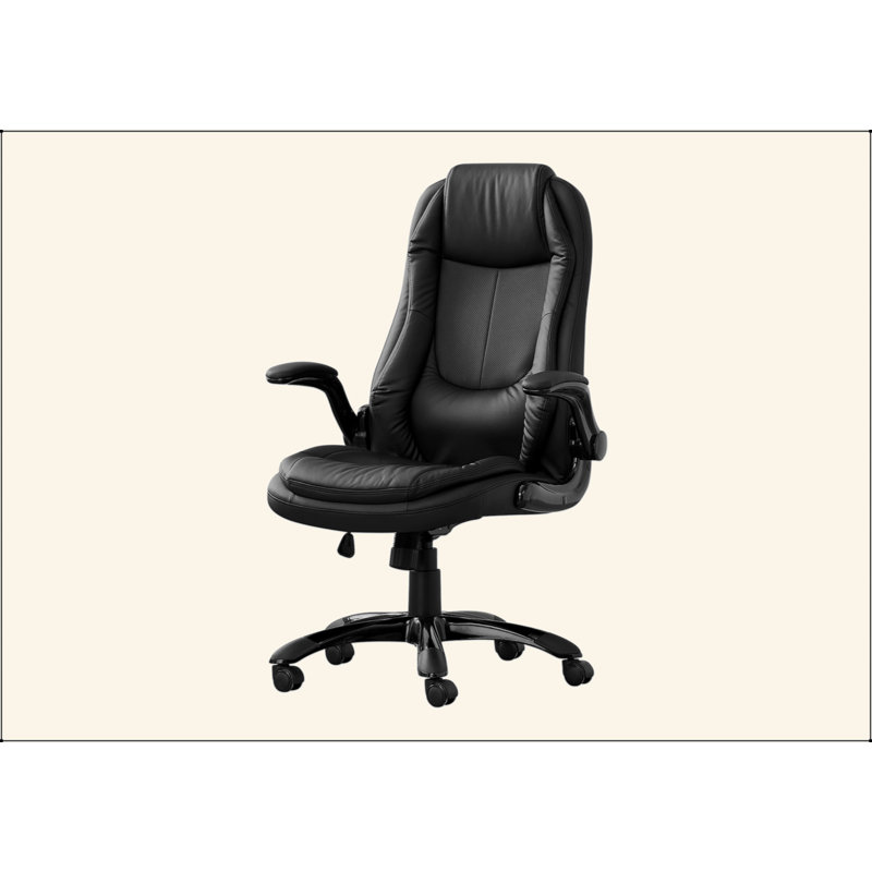 Chaise de bureau, hauteur réglable, pivotante, ergonomique, accoudoirs, bureau d'ordinateur, bureau, aspect cuir noir, métal noir, contemporain, moderne
