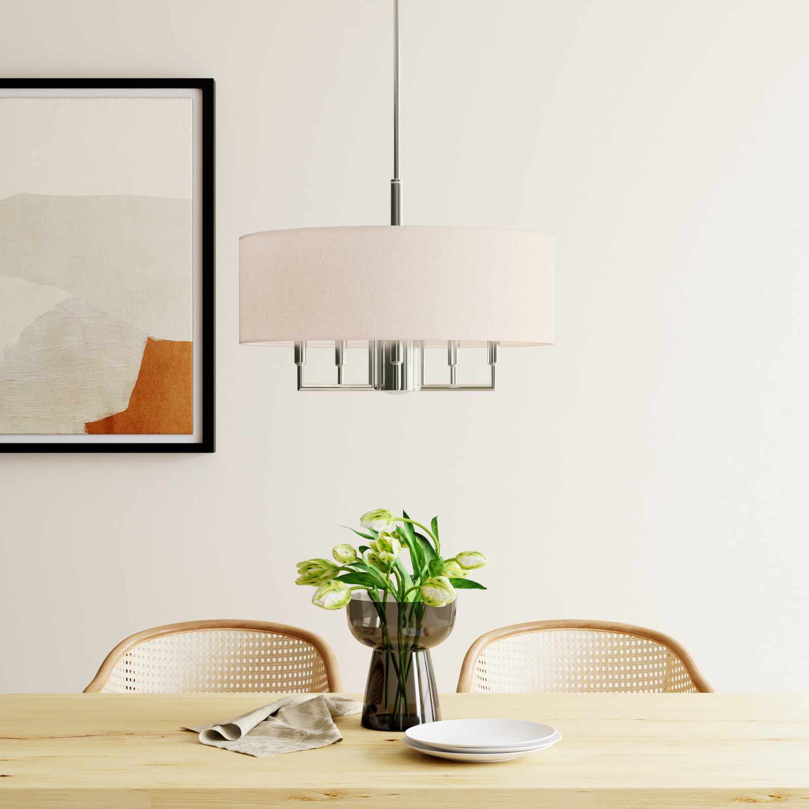 Flaire 6-Light Dimmable Steel Drum Chandelier, Brushed Nickel