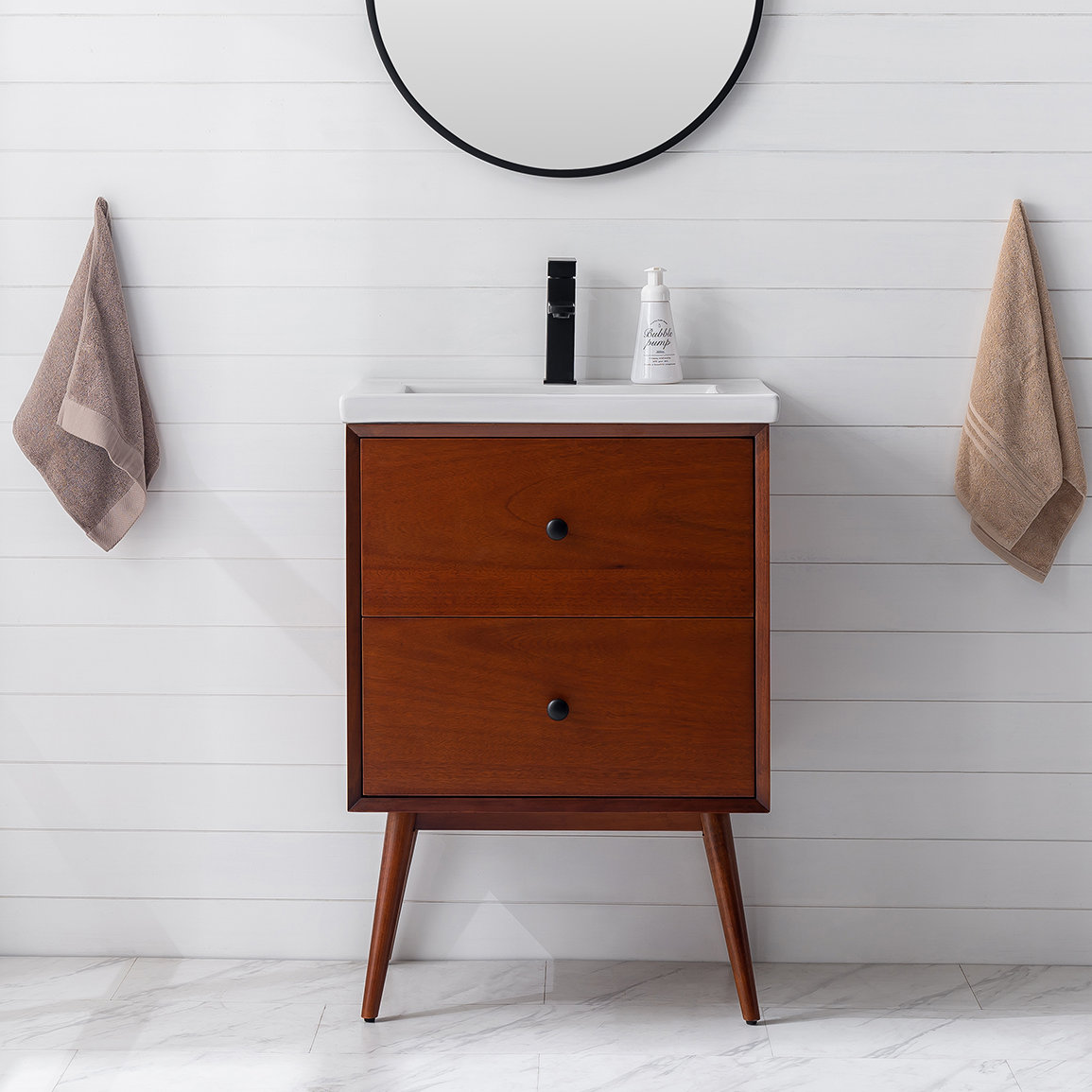 George Oliver Mahkenzie 24 Inch Teak Mid Century Bathroom Vanity With ...