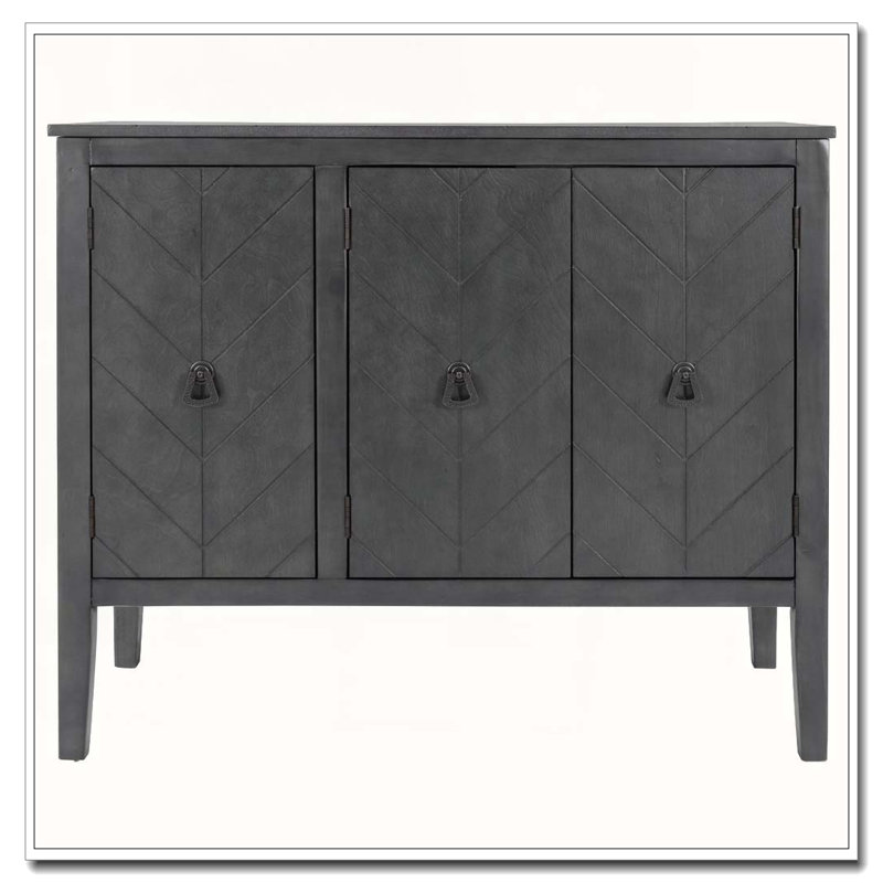 3-Door Wood Cabinet with Adjustable Shelves, Gray