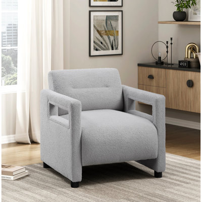 Élégant fauteuil gris Boucle, hauteur de 30,5 po, fabrication en contreplaqué, chaise de luxe sophistiquée en gris, rembourrage en mousse pour les jambes de 25 po
