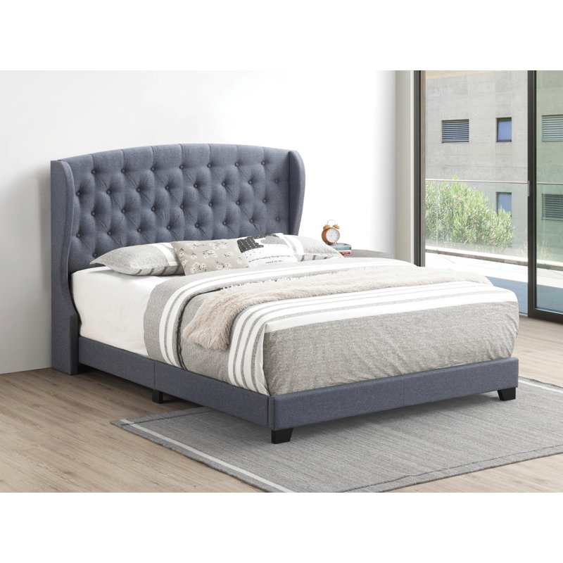 Charterhouse Upholstered Wingback Bed, King, Gunmetal