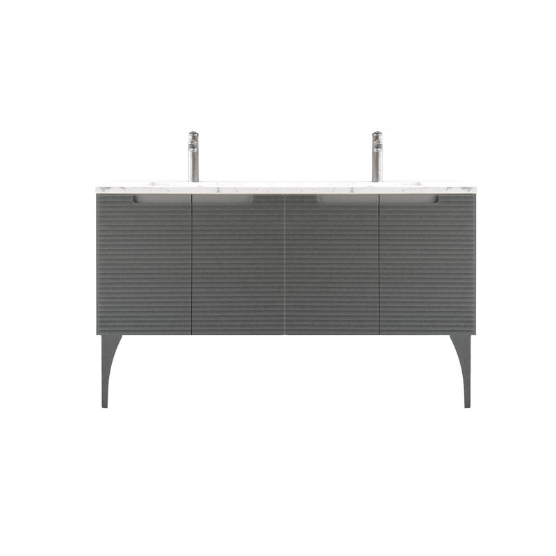 Ensemble de meuble-lavabo double 64 po Ariyannah, Cendres