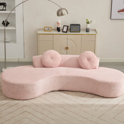 105,5 po incurvé 3, style moderne rose avec 2 coussins, housse en velours côtelé en forme de point, sans assemblage, rembourrage en mousse pour une utilisation confortable, revêtement confortable