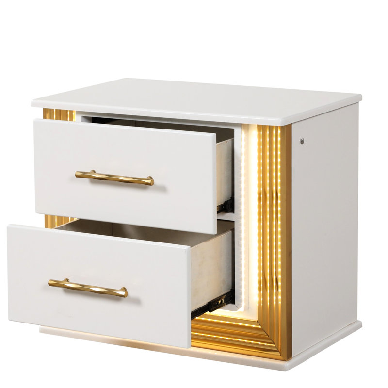 Table de chevet contemporaine en bois blanc avec 2 tiroirs et 2 tiroirs