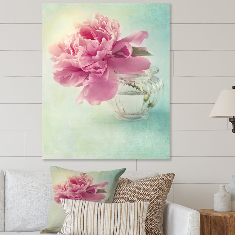 Pivoine rose dans un vase II - décoration murale traditionnelle en toile, H 20 po x l 12 po x P 1,5 po, Toile tendue