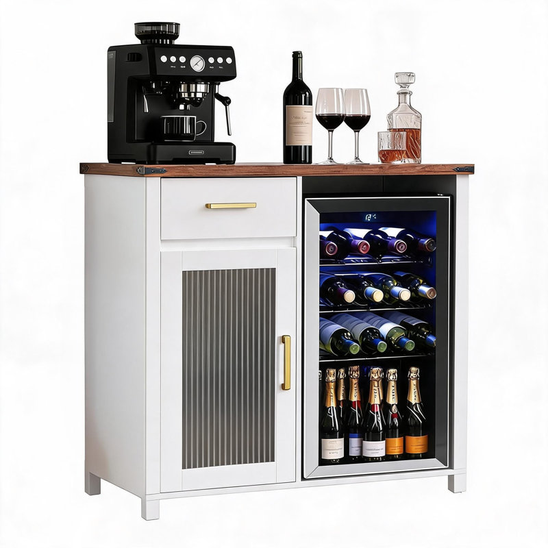 Armoire à café avec espace réfrigérateur, mini support de réfrigérateur, blanc