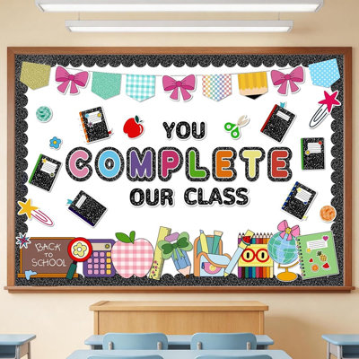 Composition Notebook Bulletin Board Set – “you Complete Our Class” Classroom Decor With Paper Bow & Apple Cutouts, Back To School Wall, Door & Chalkboard Decorations For Teachers & Students
