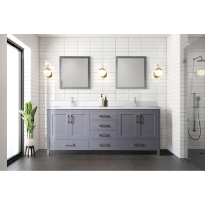 Meuble-lavabo double gris foncé 80 po X P 22 po P, plateau en marbre de culture et Miroir