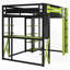 Lit mezzanine en bois avec bureau, tablettes, prises de courant, ports USB / Type-C et éclairage RVB pour une vie multifonctionnelle-515423573