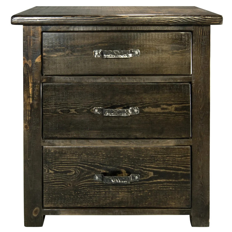 Commode 3 tiroirs Bigstone avec accents en fer forgé Bigstone, Teinture jacobien / laque transparente