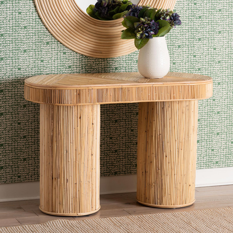Iryna Natural Rattan and Wood Bohemian Console Table