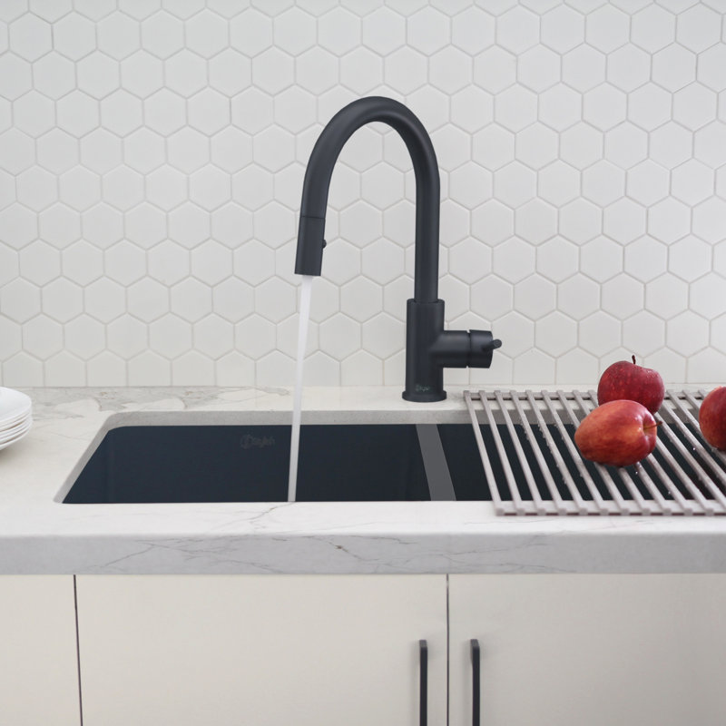 Robinet de cuisine moderne à poignée simple Modena, Noir mat