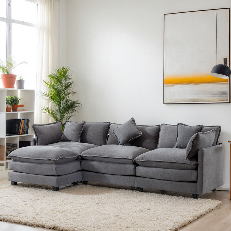 Canapé modulaire rembourré, Gris chenille, H 33 po x l 112,2 po x P 35,4 po