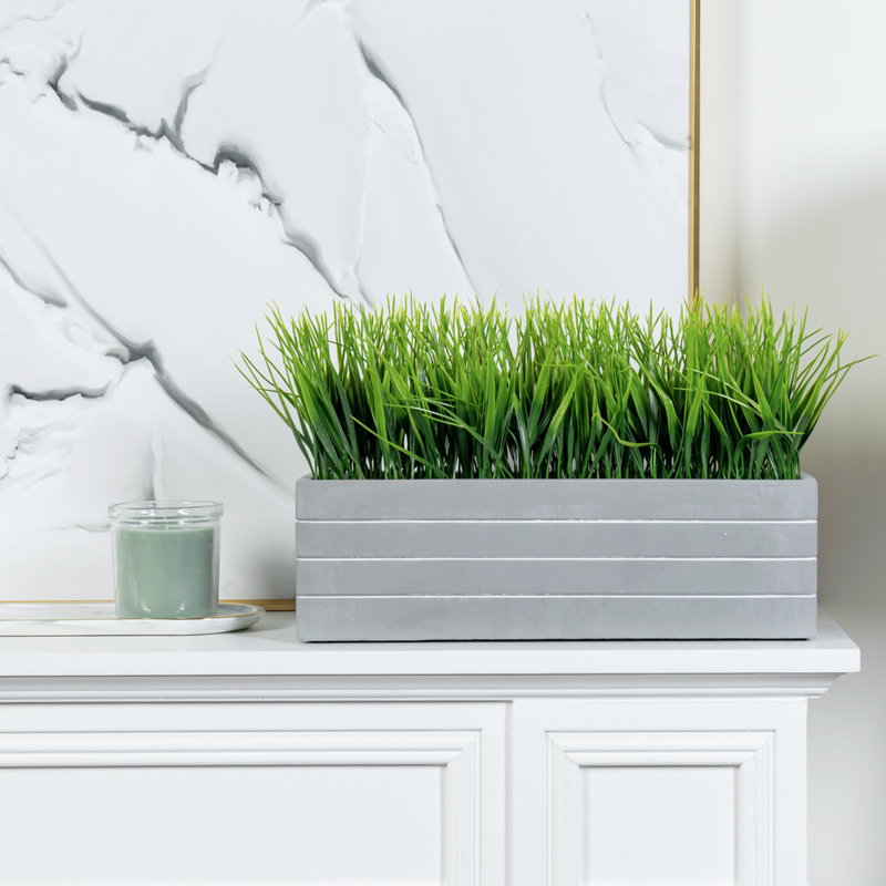 24.9cm Faux Herbs Grass in Cement Planter