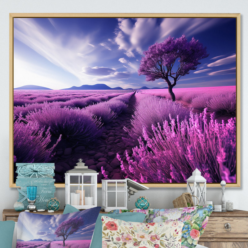 France Lavender Fields Symphony - impression, H 34 po x l 44 po x P 1,5 po, Cadre naturel flottant