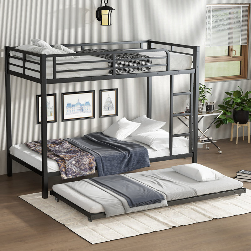 Twin XL Over Twin XL Metal Bunk Bed with Trundle, Twin XL over Twin XL