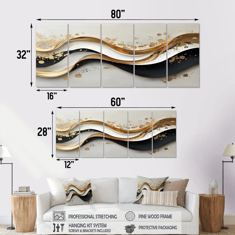 Art moderne abstrait sur toile, H 28 po x l 60 po, 5