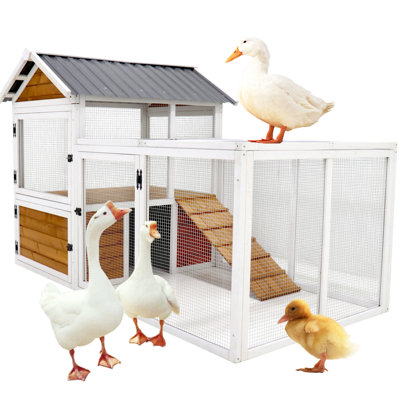 Grand poulailler d'extérieur - jaune brun, 77,4 po, en bois, imperméable, nichoir, cage à oiseaux, cage à lapin 77,4 po x 46,3 po x 50 po, pour les amateurs