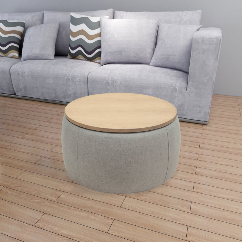 Repose-pieds rond avec rangement de 25,52 po Aimeeleigh, 100% polyester gris clair