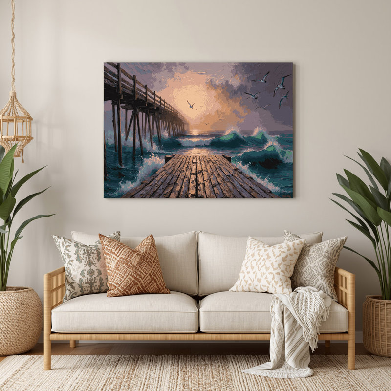 Art mural en métal noir Coastal Pier, H 144 po x l 216 po x P 0,05 po