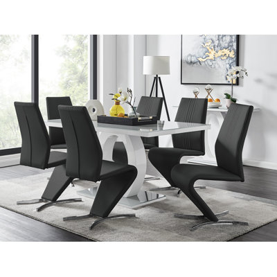 Scottsmoor Modern High Gloss Halo 6 Seater Dining Table Set with Luxury Faux Leather Dining Chairs