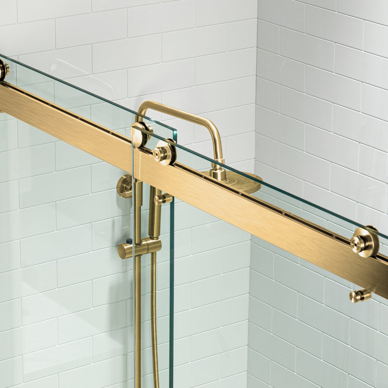 Frameless Bathtub Shower Doors 56-60" Width X 66" Height With 5/16"(8Mm) Clear Tempered Glass,  Double Sliding With Side Seal Strips