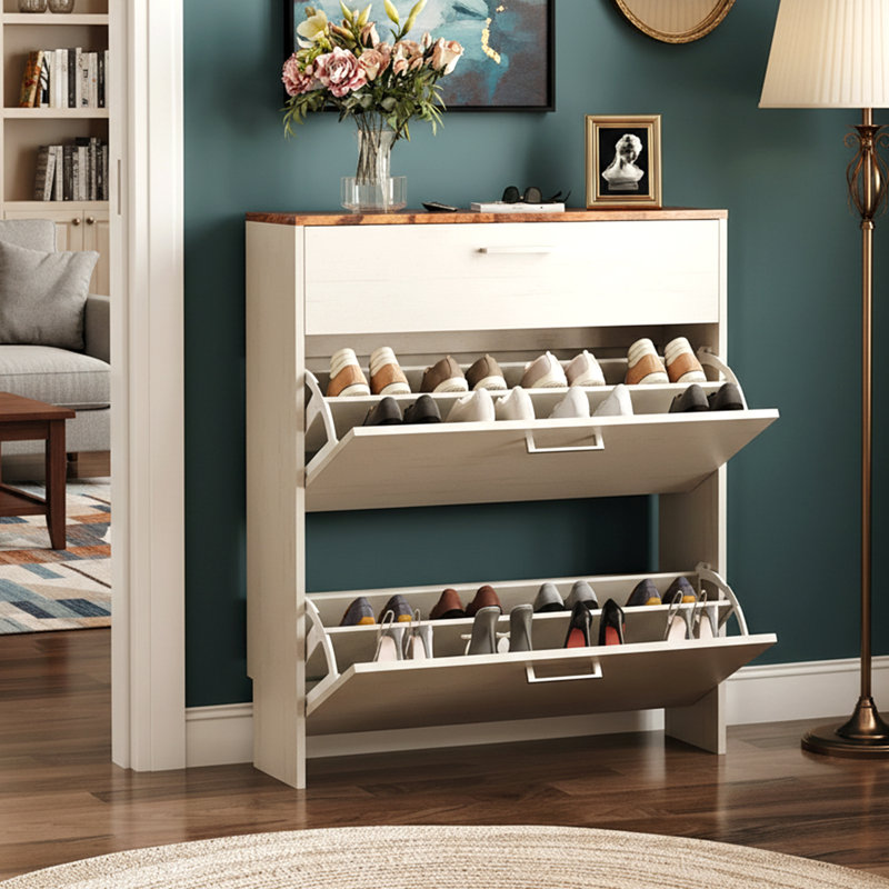 Armoire à chaussures à 2 tiroirs l 31 po, Blanc délavé
