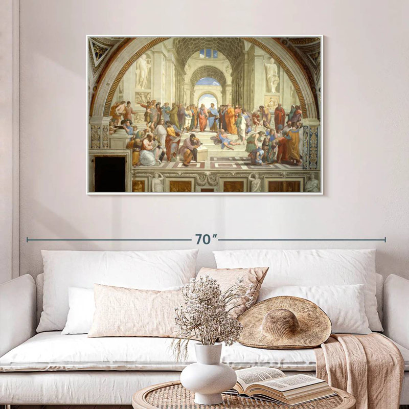 L'école d'Athènes, 46 po x 31 po, Cadre flottant blanc