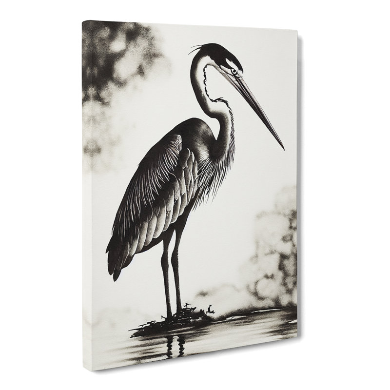 Alldredge Heron Ink Wash - Wrapped Canvas, 60cm H x 40cm W x 3cm D