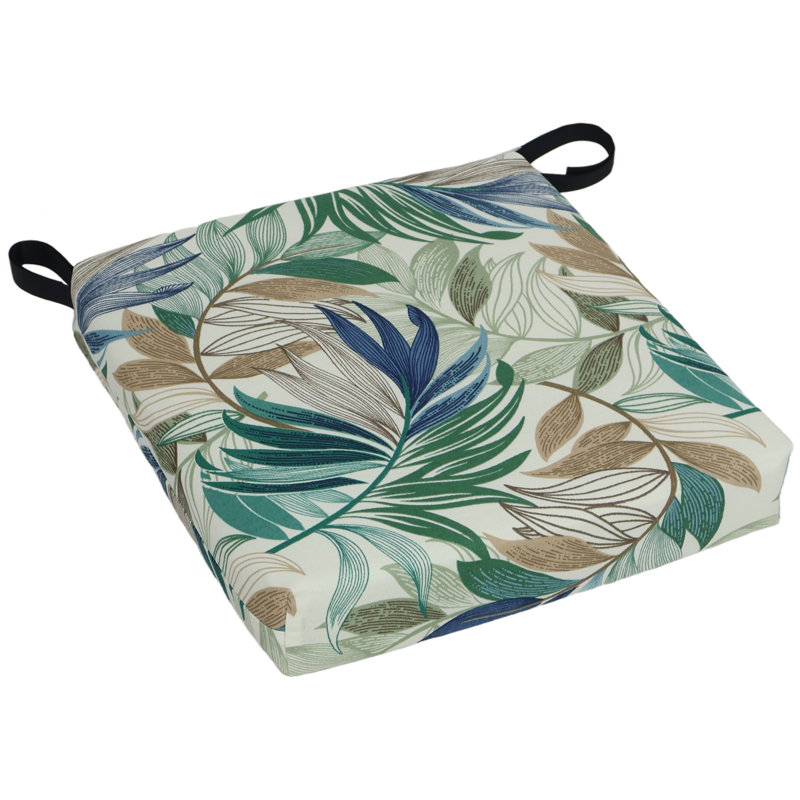Coussins de chaise carrés d'extérieur (ensemble de 4), L 16 po x P 16 po, Brun clair / vert / floral chambray oasis